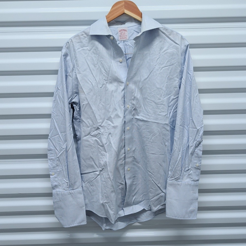 Brooks Brothers 14.5 32 Mens Madison Fit Blue Check French Cuff Dress Shirt